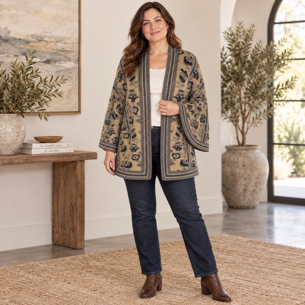 Peruvian Connection Open Front  Cotton Cardigan Sweater Womens XL Laganlook Boho